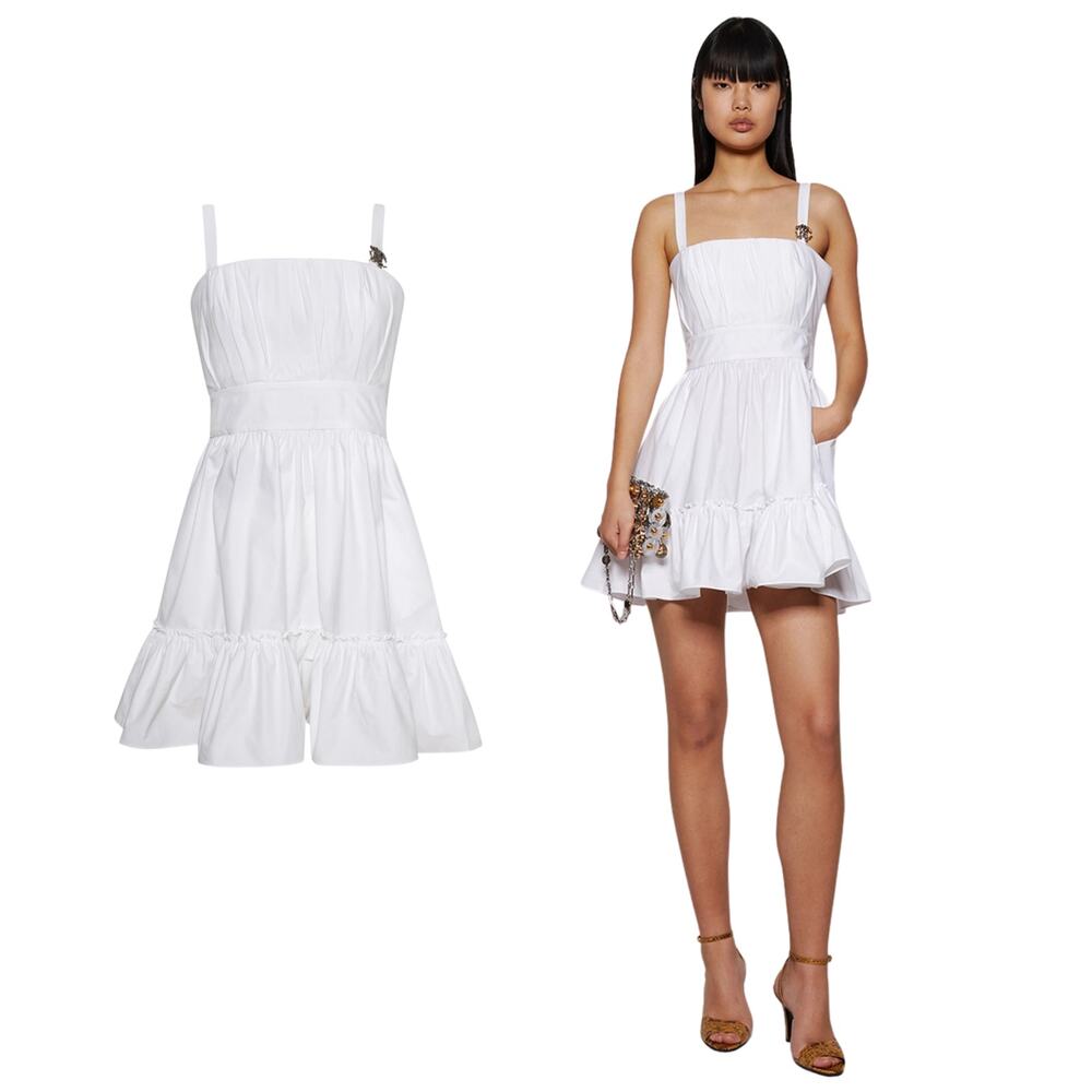 Roberto Cavalli Dress With Metallic Mirror Snake Monogram White IT40